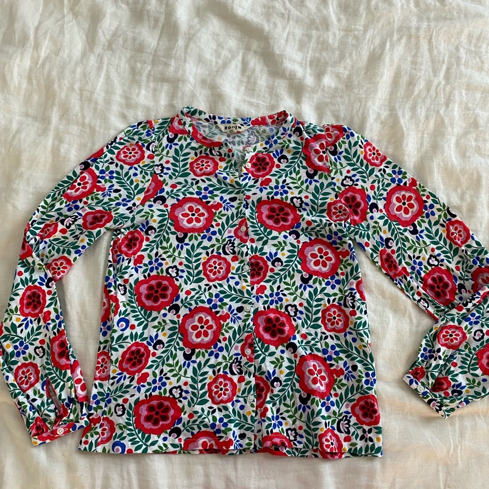 NWOT BODEN Floral Button-Front Marin Knit Top
